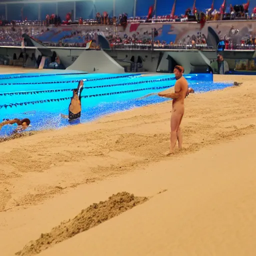 Image similar to olympic swimming in sand, instead of water there is sand, extremely coherent