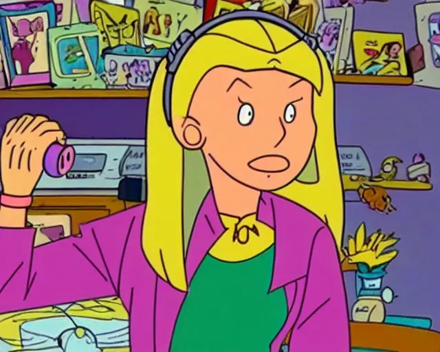 Prompt: helga pataki as a twitch streamer on hey arnold, 90's cartoon television still