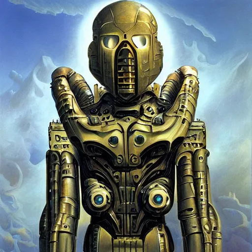 Prompt: the edge of the universe (on film), cybernetic cyborg warrior, by Vladimir Kush and Donato Giancola