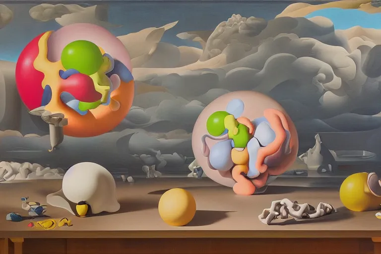 Prompt: 3 d metaballs by kaws, james jean and salvador dali and shusei nagaoka, oil on canvas, surrealism, neoclassicism, renaissance, hyper realistic, cell shaded, 8 k