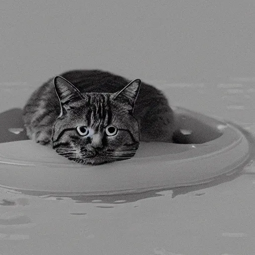 Prompt: Electron microscope image of a cat floating around next to bacteria