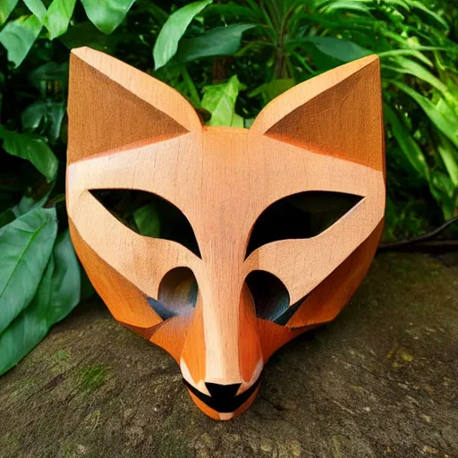 Image similar to wooden tiki mask of a fox spirit