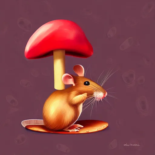 Image similar to “ digital art illustration of a mouse sitting on top of a red mushroom. whimsical. trending on art station ”