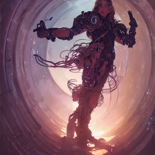 Image similar to handsome cyborg druid entanglement milky way, epic lighting, sketch illustration, ultra detailed, art by artgerm and greg rutkowski and alphonse mucha