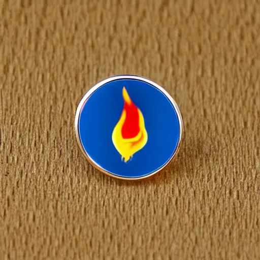 Image similar to a diamond enamel pin of a retro minimalistic fire flames warning label, smooth curves