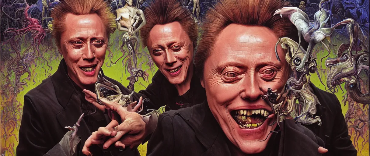 Prompt: neo-surrealist painting of young christopher walken pointing and laughing at me concept art wayne barlowe hannah yata very dramatic lighting 8k wide angle shallow depth of field