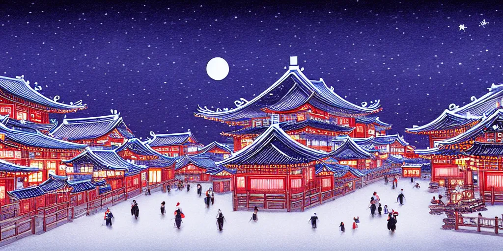 Image similar to chinese town in winter moonnight by hiramatsu reiji hd