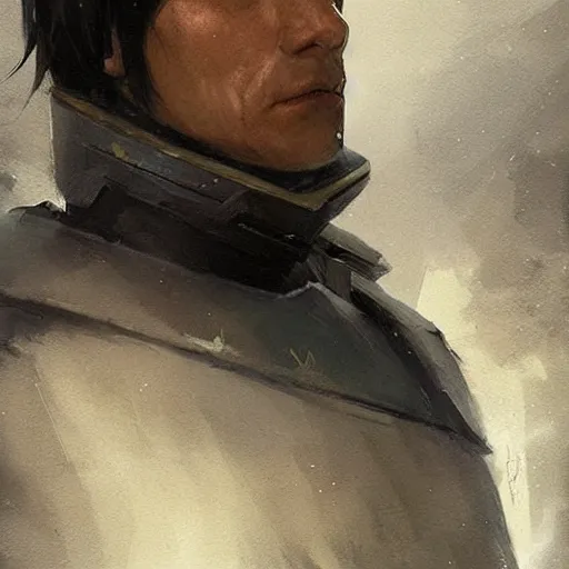 Image similar to portrait of a man by greg rutkowski, blue skin, short black hair in military style, tall, star wars expanded, universe, he is about 5 0 years old, wearing white colored imperial admiral uniform, artstation hq