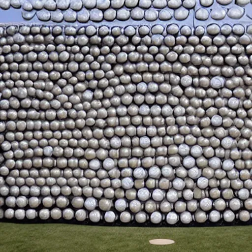 Image similar to beautiful tidal wave constructed of baseballs, by pixar