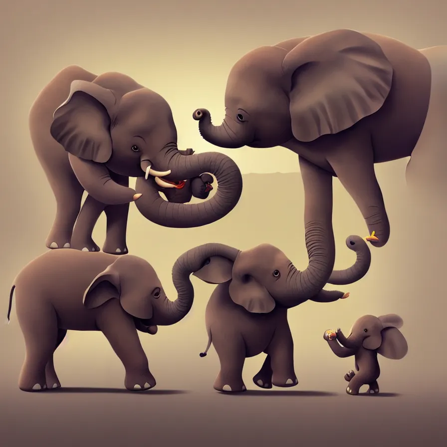 Prompt: Goro Fujita illustrating a baby elephant, with very large ears and 4 short legs walking on a flat background, art by Goro Fujita, sharp focus, highly detailed, ArtStation