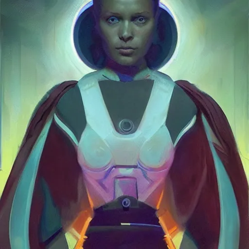 Image similar to symmetry!! a full body sci-fi portrait, oil painting, illustration of a Jedi, colourful, by Justin Sweet and Greg Rutkowski and Alphones Much