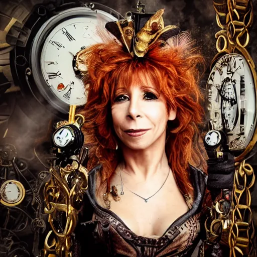 Image similar to a photography of mylene farmer as a steampunk queen by cedric peyravernay