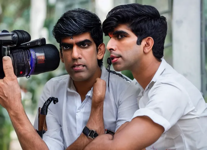 Image similar to detailed photo of rishi sunak filming a male on male scene, cinematic still, film still