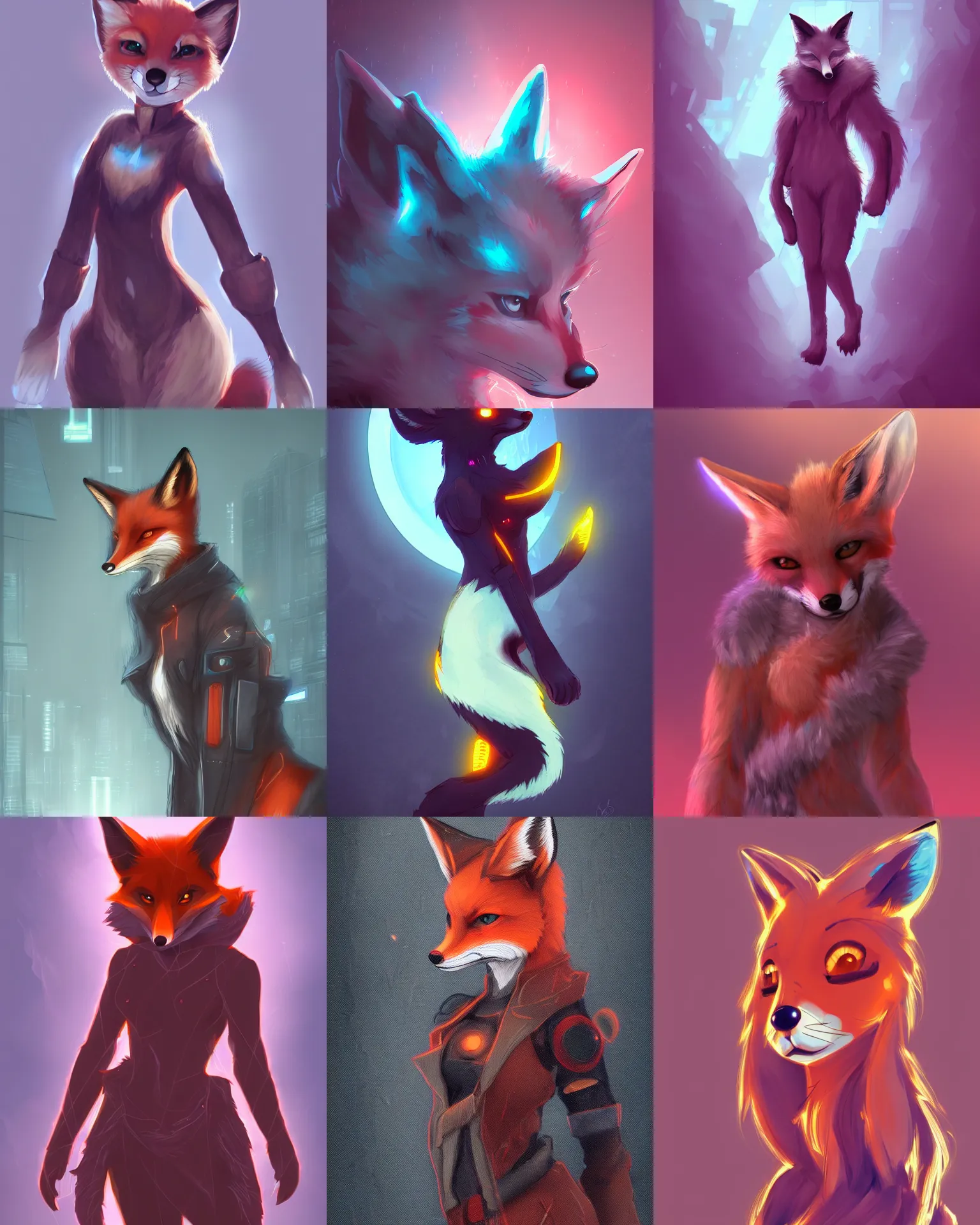 Prompt: a fox fursona, trending on artstation, by kawacy, furry art, digital art, cyberpunk, high quality, backlighting