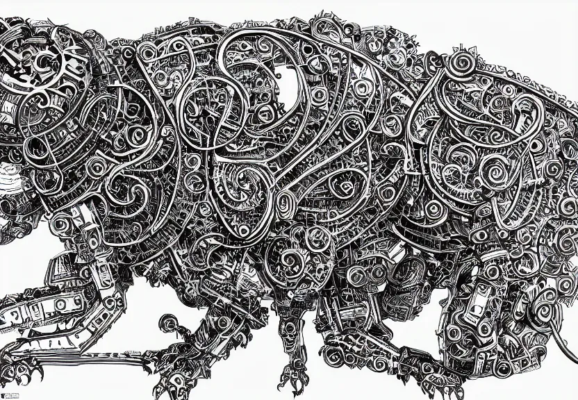 Image similar to spacious schematic blueprint of highly detailed ornate filigreed convoluted ornamented elaborate cybernetic rat, full body, character design, inside frame, art by da vinci