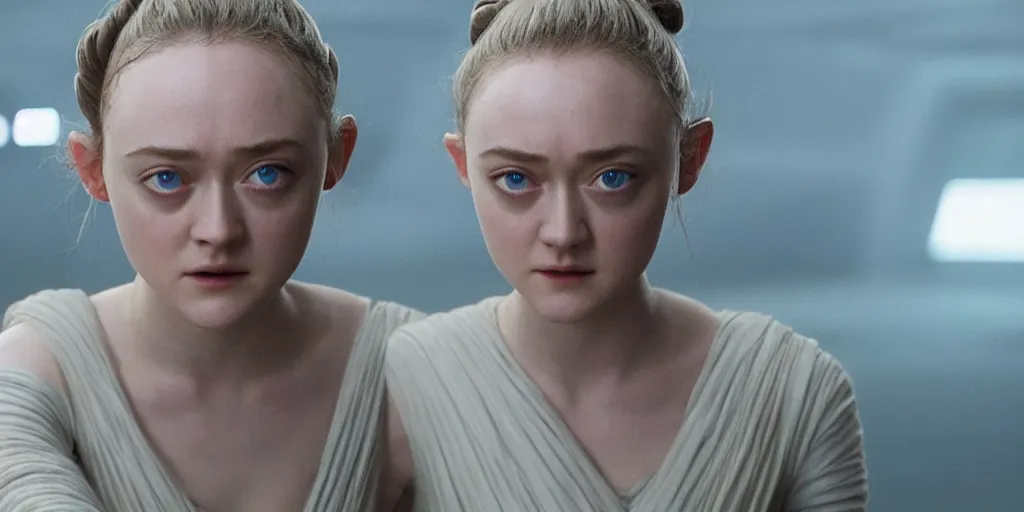 Image similar to Dakota Fanning as rey in the new star wars movie, cinematic, detailed, ultrawide