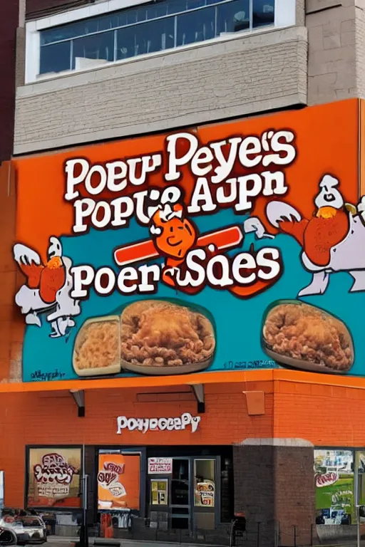 Image similar to an advertisement for popeyes new chicken, called chicken poop manure, smelly, shitty, stinky, poop sauce included!