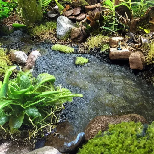 Prompt: a nature diorama with a stream running through it