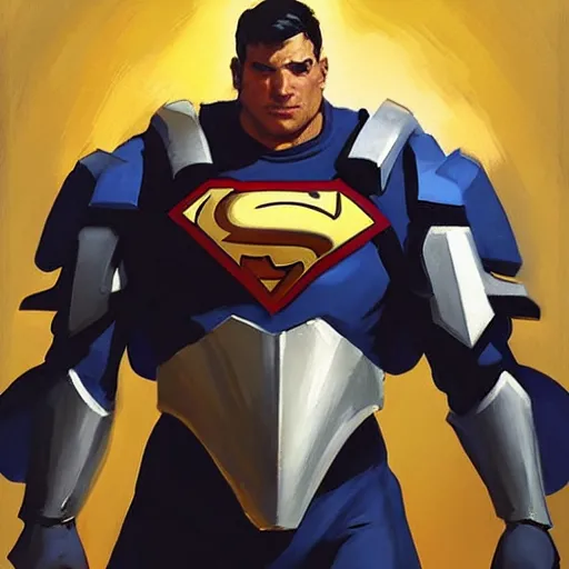 Image similar to greg manchess portrait painting of armored superman as overwatch character, medium shot, asymmetrical, profile picture, organic painting, sunny day, matte painting, bold shapes, hard edges, street art, trending on artstation, by huang guangjian and gil elvgren and sachin teng