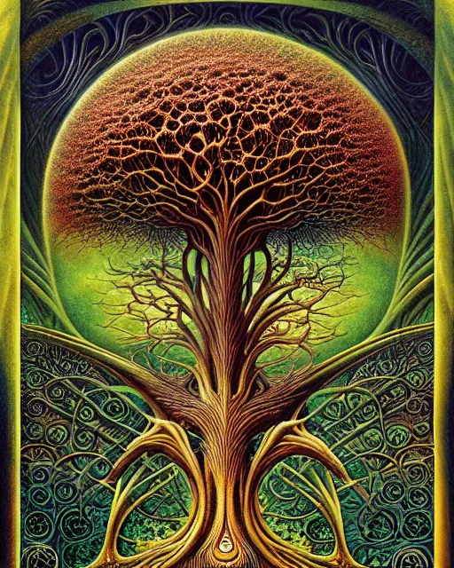 Image similar to tree of life by roger dean and andrew ferez, art forms of nature by ernst haeckel, divine chaos engine, symbolist, visionary, art nouveau, botanical fractal structures, organic, detailed, realistic, surreality