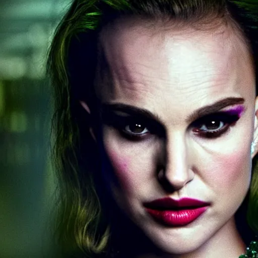 Image similar to stunning awe inspiring natalie portman as the joker movie still 8 k hdr atmospheric lighting