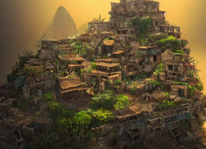 Image similar to ancient ruins favela, underwater environment, arches, urns, scenery, professional, award - winning, trending on artstation, hyper detailed, realistic, beautiful, emotional, shiny, golden, picture