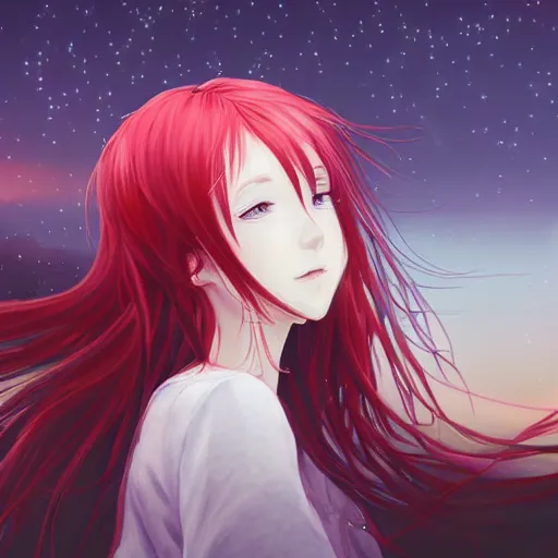 Prompt: infp anime girl with red hair, gratefully hugging the ai, atmospheric, hyper detailed digital art