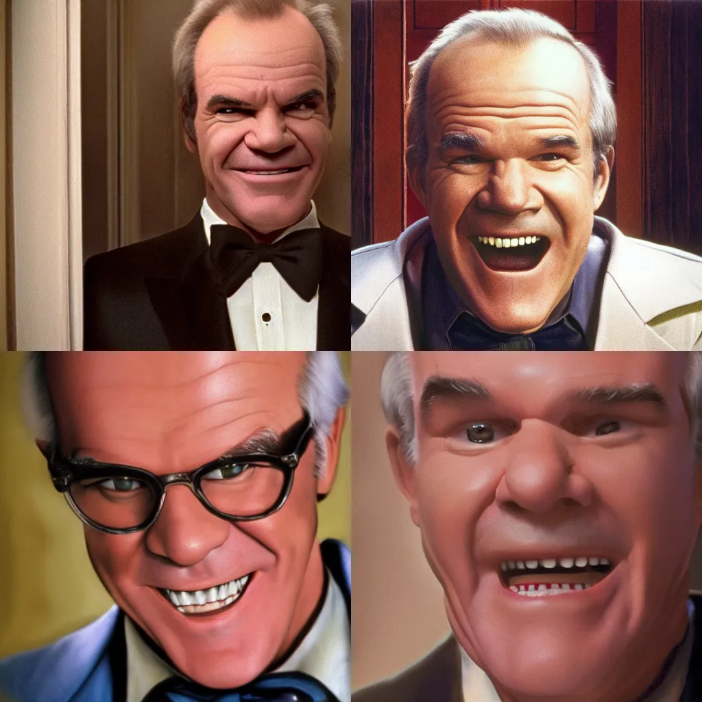 Prompt: Steve Martin playing the role of Jack Nicholson in the Shining, hyperrealism, 4k