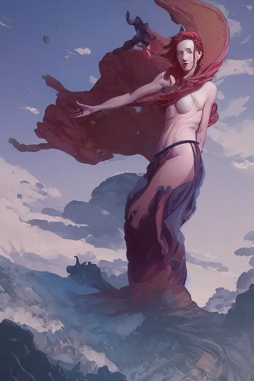 Image similar to lilith standing over the body of adam, tooth wu, dan mumford, beeple, wlop, rossdraws, james jean, marc simonetti, artstation giuseppe dangelico pino and michael garmash and rob rey and greg manchess and huang guangjian and makoto shinkai