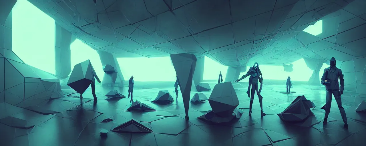 Prompt: duotone noir scifi concept illustration of 3 d mesh of lowpoly inside box floating zero gravity glowing 3 d mesh portals futuristic, glowing eyes, octane render, surreal atmosphere, volumetric lighting. accidental renaissance. by sachin teng and sergey kolesov and ruan jia and heng z. graffiti art, scifi, fantasy, hyper detailed. trending on artstation