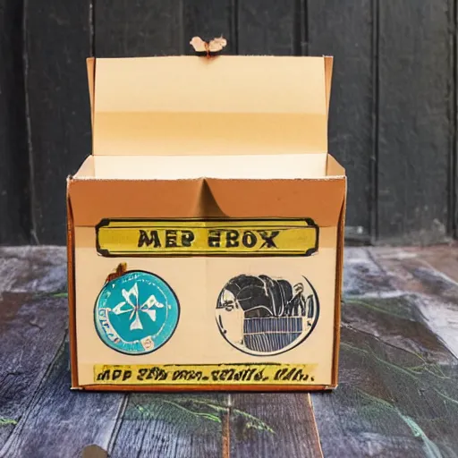 Image similar to vintage craft paper gift box for men, old school, wes anderson style