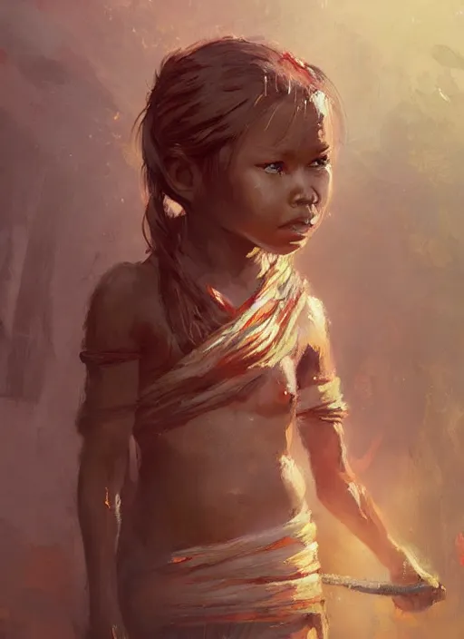 Image similar to A painting of a child-like tribal woman trending on artstation in the style of Greg Rutkowski