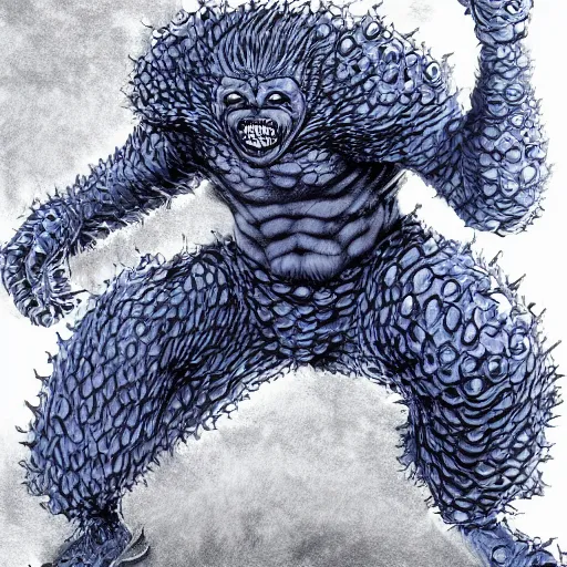 Prompt: a blueberry man monster, blueberries for eyes, 4 k, 8 k, super detailed, masterpiece, trending on art station, highly detailed, full hd, in kentaro miura art style