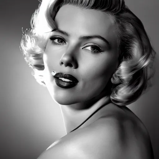 Image similar to stunning awe inspiring scarlett johansen as marilyn monroe, movie still 8 k hdr atmospheric lighting