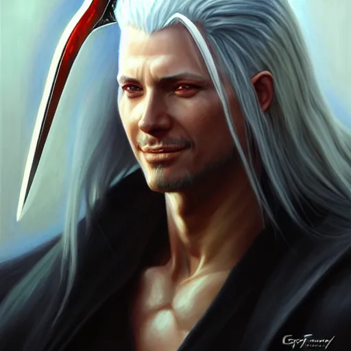 Prompt: a _ fantasy _ style _ portrait _ painting _ of _ sephiroth _ oil _ painting _ unreal _ 5 _ daz. _ rpg _ portrait _ extremely _ detailed _ artgerm _ greg _ rutkowski _ greg