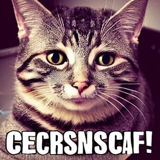 Image similar to funny cat meme instagram cursed cat crying