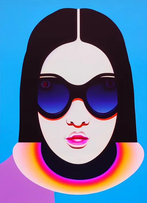 Image similar to cute girl with shades by shusei nagaoka, kaws, david rudnick, airbrush on canvas, pastell colours, cell shaded, 8 k