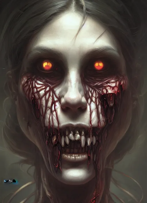 Image similar to symmetry!! portrait of a zombie, horror, moody lights!! intricate, scary, highly detailed, digital painting, artstation, concept art, smooth, sharp focus, illustration, art by artgerm and greg rutkowski and alphonse mucha