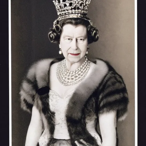 Image similar to Queen Elizabeth wearing cat ears and a furry tail