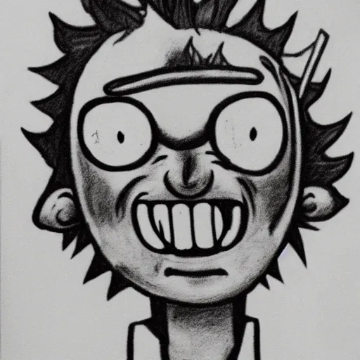 Prompt: grunge drawing of rick by - rick and morty , loony toons style, horror themed, detailed, elegant, intricate