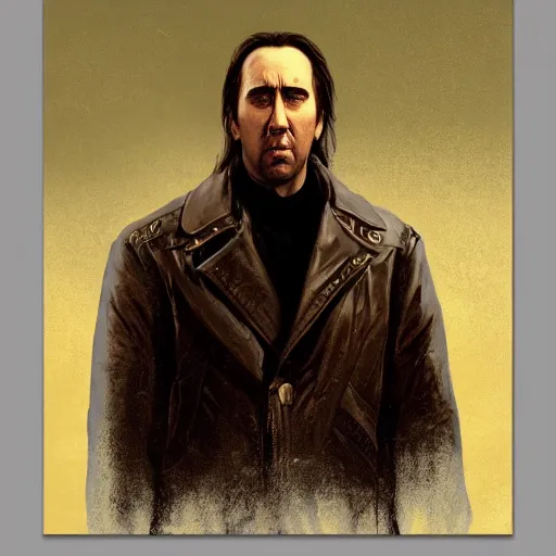 Image similar to Portrait of a Nic Cage in GTA V , art by Albert Bierstadt and James Gurney, highly detailed, digital painting, matte painting, concept art, illustration, oppressive lighting, trending on artstation, very detailed