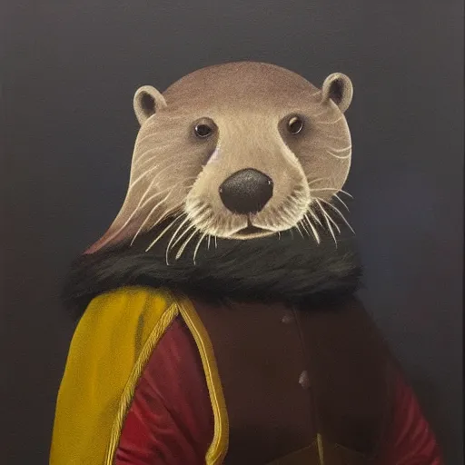 Image similar to oil painting of royal king otter dressed as a king