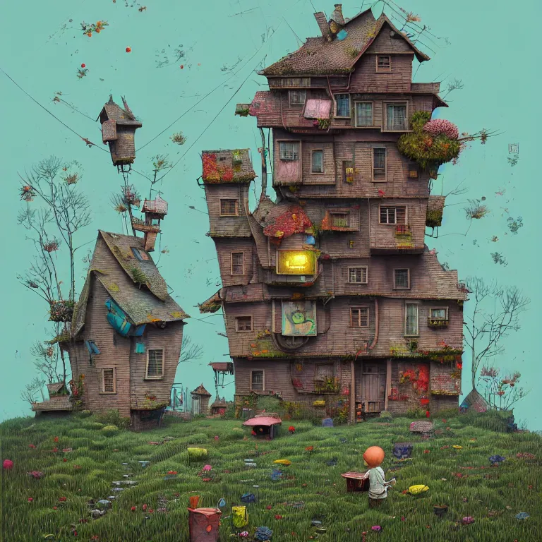 Image similar to house by alibaba, art by gediminas pranckevicius, geof darrow, dark shadows, hard lighting, floralpunk, inking, etching, screen print, masterpiece, trending on artstation, sharp, pastel high contrast hd, 8 k hyper detailed