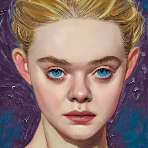 Prompt: professional painting of Elle Fanning in the style of Harvey Kurtzman, head and shoulders portrait, symmetrical facial features, smooth, sharp focus, illustration, intricate, stormy weather, extremely detailed masterpiece,