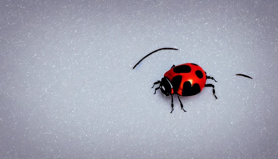 Image similar to a ladybug on ice, minimalist poster style