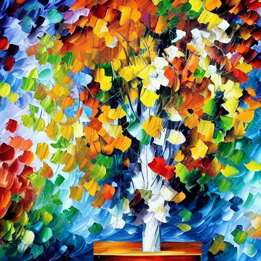 Image similar to a painting by leonid afremov by johannes itten by kenny scharf