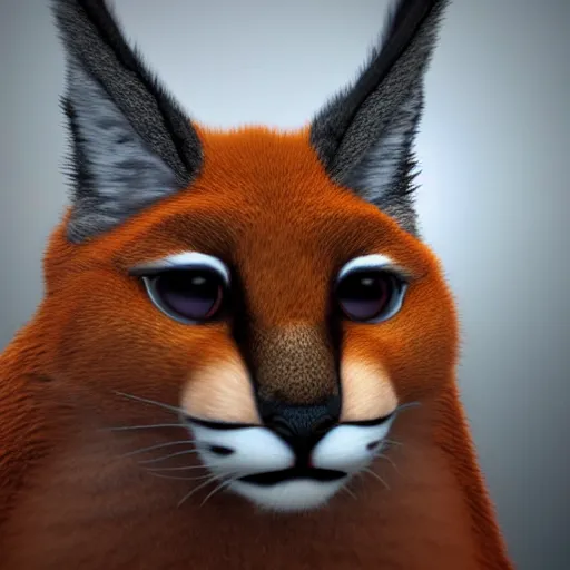 Image similar to cute fluffy caracal in surreal burning forest beautiful 4 k hyperrealistic artstation trending ray traced unreal engine detailed high resolution high detail drawn by peter michaels michaels mackentire and ronaldo swansonjohnson