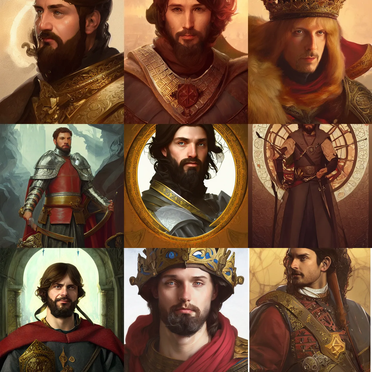 Prompt: portrait of raphael personnaz as a medieval king, D&D, fantasy, highly detailed, digital painting, artstation, concept art, smooth, sharp focus, illustration, art by artgerm and greg rutkowski and alphonse mucha