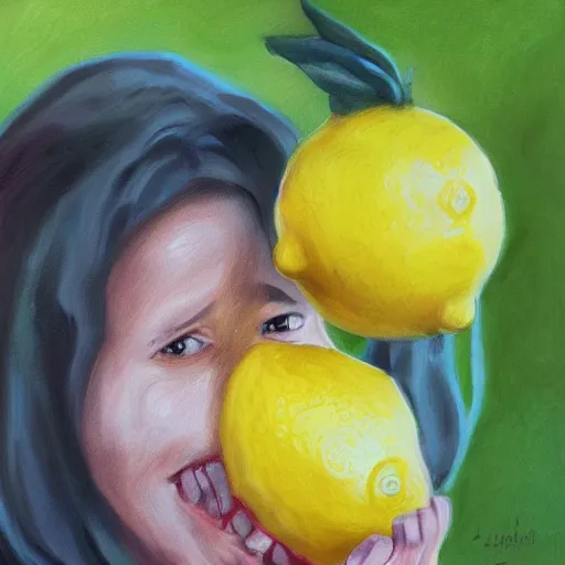 Image similar to lemon demon caught you stealing from the lemonade stand, photorealistic