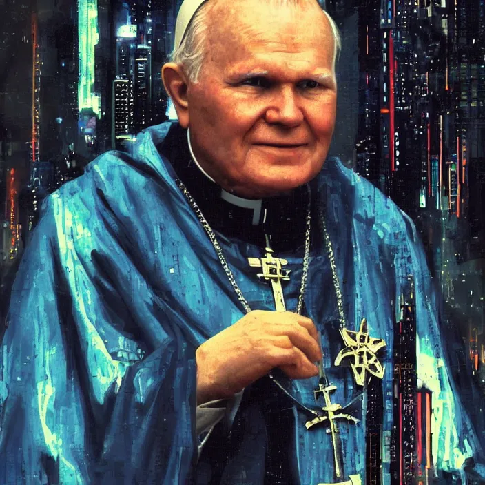 Image similar to John Paul II in style of cyberpunk